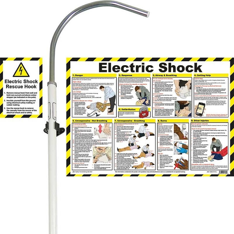 Electric Shock Rescue Hook with Poster and Sign