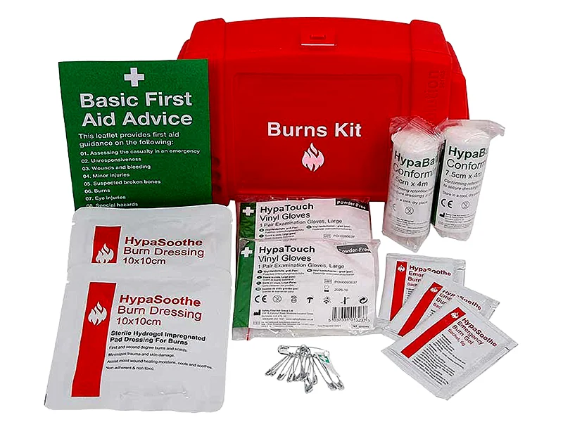Burnshield hydrogel dressings and cooling gel bottles for thermal burn first aid