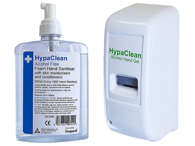 Hand sanitiser pump, surface disinfectant wipes, and disposable nitrile gloves
