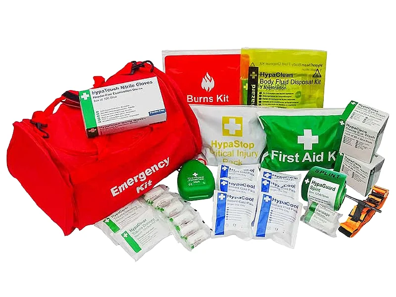 First responder trauma kit with tourniquets and haemostatic dressings for emergency bleed control